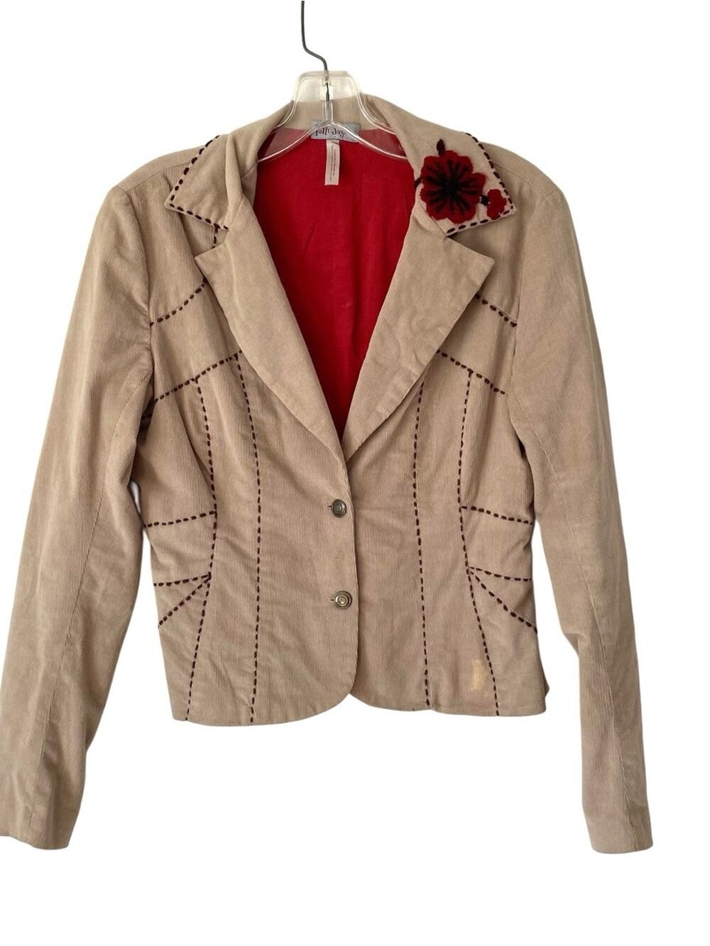 Vintage Polli Says Tan Corduroy Embroidered  Jacket Blazer Top Stitch size small